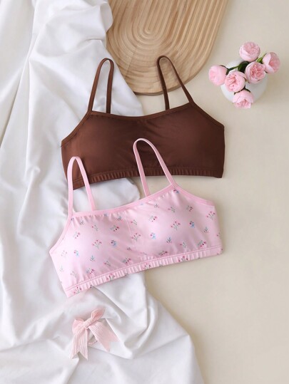 2pcs/Set Girls Casual Underwear Crop Top And Briefs