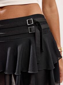 SHEIN BAE Váy thường ngày thắt lưng màu trơn cho nữ ngày lễ - màu đen - Xem 5