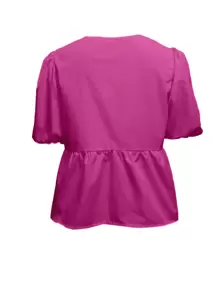 SHEIN Unity 女士开衫，泡泡袖衬衫，女士上衣，领结带 - 玫紅色 - 查看 2