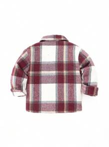 SHEIN 时尚男孩休闲格子羊毛夹克，带前口袋，街头风格 - 彩色 - 查看 2