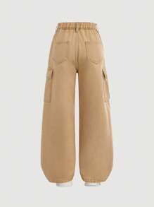 SHEIN Jeansy Baggy Cargo Khaki dla dziewczynek w stylu tween