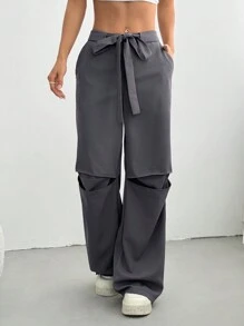 SHEIN EZwear Pantalones casuales de mujer, sencillos y de moda para uso diario - Gris - Ver 4