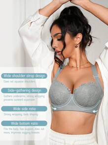 DesireSculpt 1pc Women's Comfort Soft Wireless Adjustable Strap Lift And Support Bra, With Wide Strap Lingerie - Grey - View 5