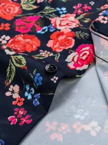 Manfinity RSRT Camisa casual de manga larga con botones delanteros y estampado floral all over para hombre