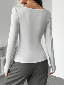 Camiseta sólida de mujer de estilo minimalista casual, adecuada para el uso diario
