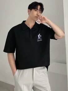 DAZY Polo nera da uomo con stampa di persone e lettere, estiva - nero - Visualizzare 8