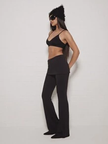 SUMWON WOMEN Pantalones palazzo de pernera ancha con falda en capas, diseñador, para uso formal y de noche, cintura alta, versátil, elegante, de color negro, atuendo para ocasiones especiales