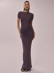 MUSERA Slinky Extreme Ruched Maxi Dress Elegant Spring Summer Vacation Party Long Dress - Purple - View 1