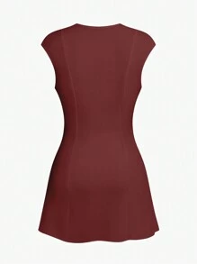 SHEIN Frenchy Rochie mini simplă pentru femei, la modă și ocazională, pentru ținuta de zi cu zi - Burgundia - Vizualizare 2