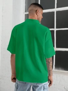 Manfinity Homme Oversized Men's Flap Pocket Drop Shoulder Shirt - Green - View 2