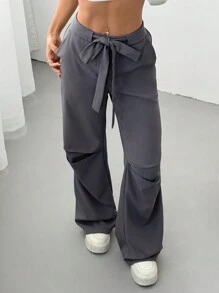 SHEIN EZwear Pantalones casuales de mujer, sencillos y de moda para uso diario - Gris - Ver 1