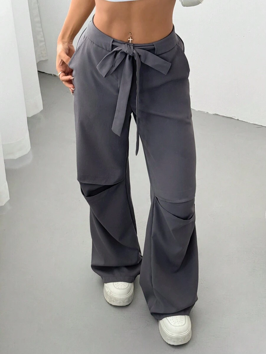 SHEIN EZwear Pantalones casuales de mujer, sencillos y de moda para uso diario - Gris - Ver 1