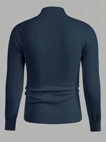 Manfinity Homme 男士高领套头毛衣，简约休闲风格，适合日常穿着 - 藍色 - 查看 2