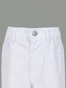 SHEIN Calça Jeans Casual Lavada Perna Larga Versátil para Bebês Meninas, Cor Café - Branco - Ver 6