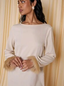 COSMINA Women's Modest Apricot Color Loose Long Sleeve Split Hem Dress - Apricot - View 7