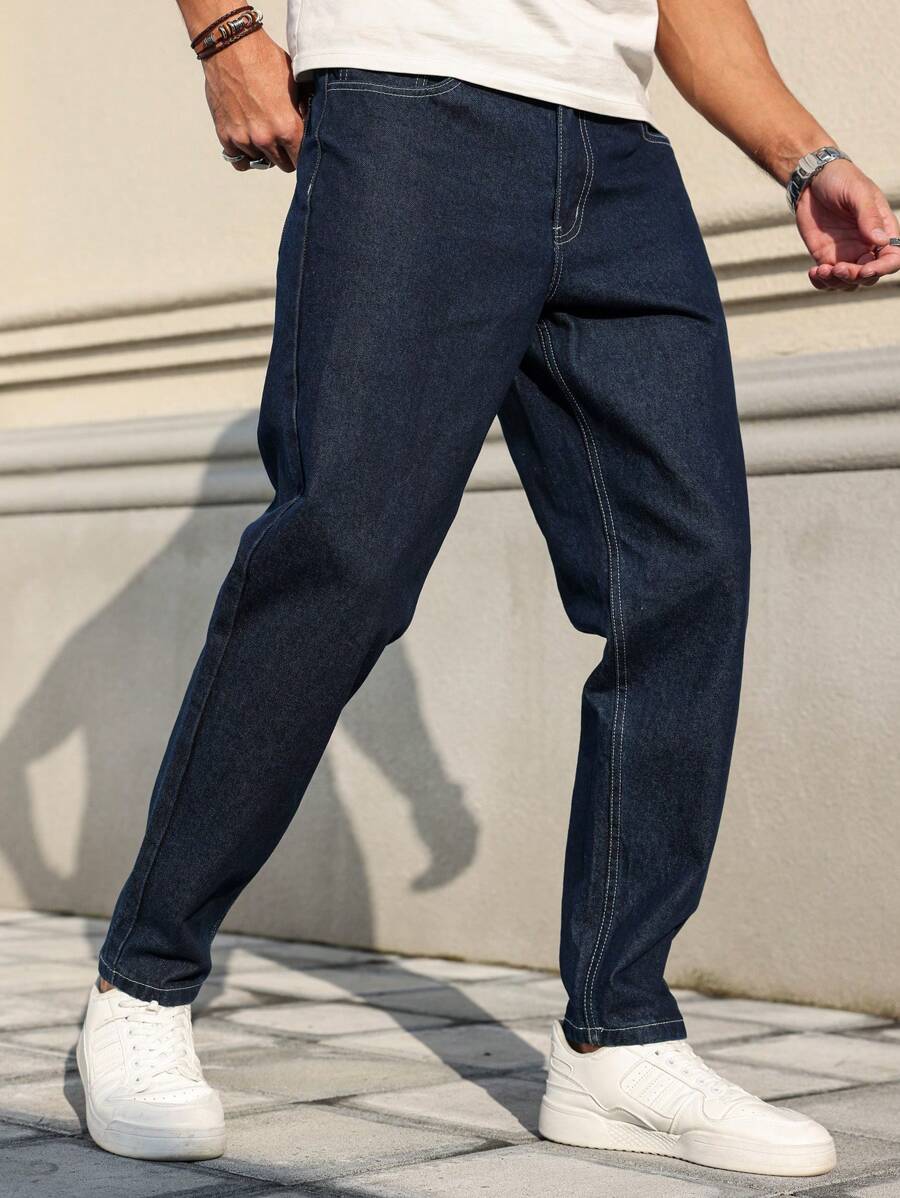 Manfinity Homme Men's Simple Pocket Commuter Jeans, Casual Everyday Wear - Dark Wash - View 1