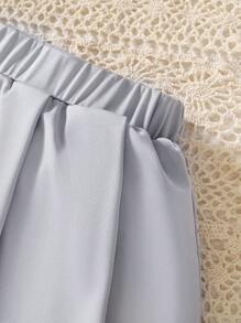 Kleine Mädchen Elastischer Bund 2-in-1 Plissee Hose, bequem für Sport, geeignet für Frühling/Sommer/Herbst - Grau - Übersicht 3