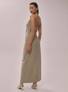 MUSERA Vestido midi elegante de estilo de traje de bandeau tejido para y verano, vacaciones y fiestas de "Old Money" - Gris - Ver 3