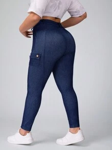 SHEIN Essnce 大码女式口袋紧身休闲百搭牛仔裤