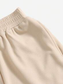 SHEIN EZwear 2 件套女士休闲复古豹纹“纽约”字母图案修身背心和抽绳短裤套装 - 卡其色 - 查看 4