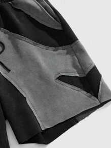 ROMWE MEN Grunge Punk Shorts casuales de hombre en unicolor con parches y cordones, para uso diario