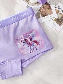 Comfortable Cotton Unicorn Print Boyshort Brief Underwear For Girls