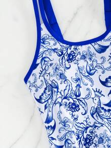 Swim Lushoire 2 件套花卉和动物印花宽松女式分体泳衣，成熟度假风格夏季