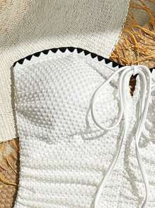 纯色面料紧身胸衣抽绳腰部聚拢女士海滩装 - 白色 - 查看 5