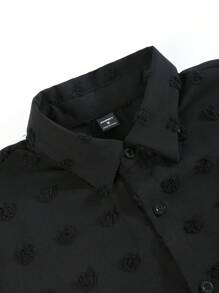 Manfinity Homme Men's Front Button Up Short Sleeve Casual Shirt, Daily Wear - Black - View 5