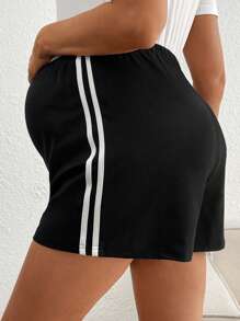 SHEIN Adjustable Waist Straight Leg Maternity Shorts - Black - View 2