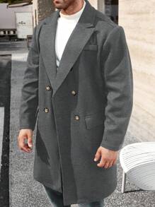 Manfinity Homme Plus Size Men's Button Front Long Sleeve Pockets Casual Overcoat, Fall/Winter - Grey - View 4