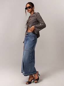 Forever 21 女士休闲通勤条纹系带长袖上衣 - 彩色 - 查看 4