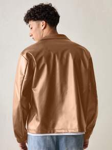 SWAVVY Áo khoác da PU ôm dáng, thời trang trẻ trung, tay dài, dành cho nam, mùa thu đông - màu nâu - Xem 2