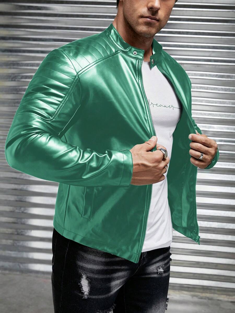 Manfinity Roughcore Men's Solid Color Front Zipper Pocket Casual Lightweight Jacket, For Fall Winter - Green - View 1