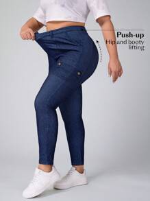 SHEIN Essnce 大码女式口袋紧身休闲百搭牛仔裤