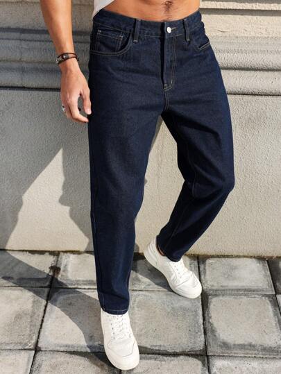 Manfinity Homme Men's Front Button Pocket Simplistic Denim Jeans, Casual Everyday Wear Going Out Hang Out Tropical Vacation Urban