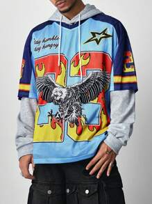 ROMWE MEN Prep 2pcs Men Casual Hooded Sweatshirt Set, Detachable - Blue - View 12