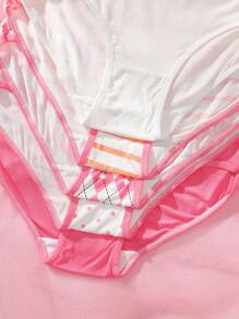 5 条装心形可爱多色三角裤，青少年女孩内衣 - 玫紅色 - 查看 5