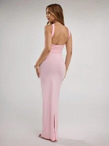 SHEIN BAE 女士优雅纯色露背吊带连衣裙 - 粉色 - 查看 2