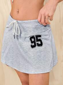 SHEIN EZwear Letter Graphic Drawstring Waist Skirt