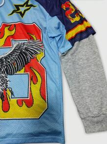 ROMWE MEN Prep 2pcs Men Casual Hooded Sweatshirt Set, Detachable - Blue - View 10