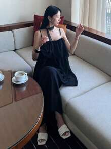 DAZY Women's Spaghetti Strap Maxi Dress, Minimalist Fashion Casual Daily Wear - Black - View 7