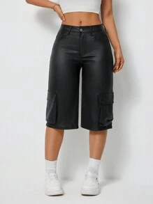 SHEIN ChicEase Modische grafische Einkaufstasche, beschichtete 7/8 gerade Damenhose