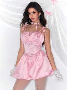 ROMWE Kawaii Cute Sweet Floral Bud Jumpsuit For Women - Pink - View 1