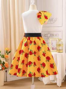 Set de 2 piezas de Top sin mangas de cuello redondo y falda minimalista para niña preadolescente - Amarillo - Ver 2