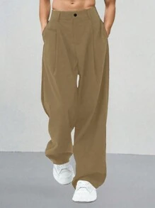 Manfinity Hypemode Pantalones casuales sueltos de hombre con bolsillo diagonal simple