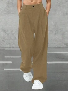 Manfinity Hypemode Pantalones casuales sueltos de hombre con bolsillo diagonal simple