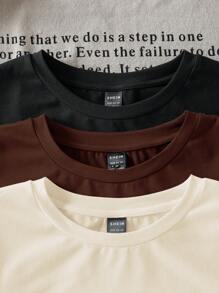 SHEIN EZwear 3pcs/Set Women English Graphic Crew Neck Tight Fit Long Sleeve T-Shirt Set, Casual Spring & Autumn Back To School - Multicolor - View 6