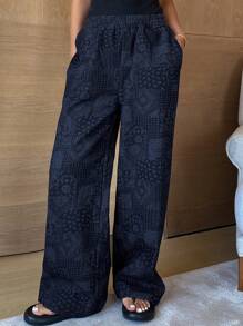 DAZY 全身花卉印花松紧腰直筒女裤