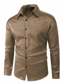 Manfinity AFTRDRK 经典成熟男士闪亮钻石衬衫，秋季款 - 棕色 - 查看 1